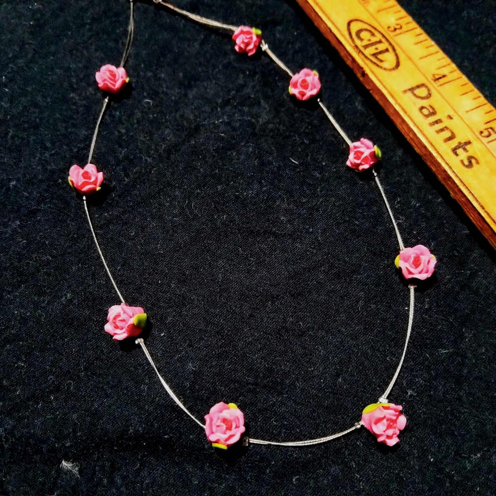 Cute Pink Rose Artisan Necklace